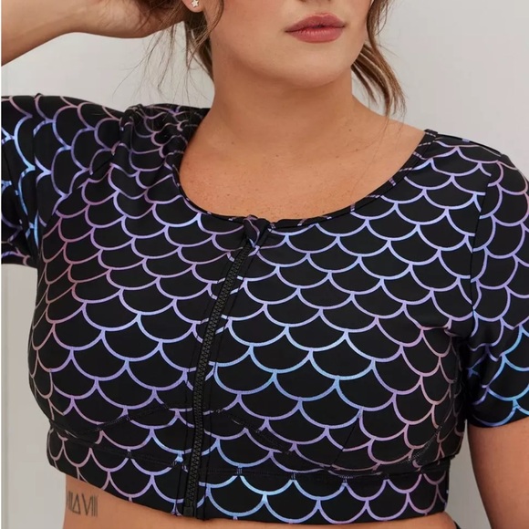 torrid Other - Torrid Zip Front Short Sleeve Active Swim Top Mermaid